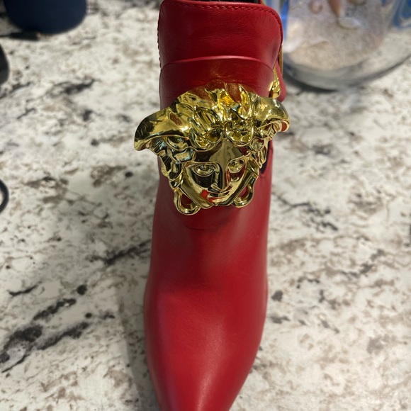 Versace Red Leather Medusa Head Booties 